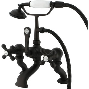 image:imageKingston Brass CC416T1 Vintage Deck Mount 7Inch Spread Tub Filler with Hand Shower Metal Cross Handle Polished ChromeOil Rubbed Bronze