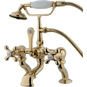 image:imageKingston Brass CC416T1 Vintage Deck Mount 7Inch Spread Tub Filler with Hand Shower Metal Cross Handle Polished ChromePolished Brass