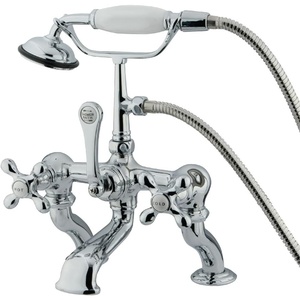 image:imageKingston Brass CC416T1 Vintage Deck Mount 7Inch Spread Tub Filler with Hand Shower Metal Cross Handle Polished ChromePolished Chrome