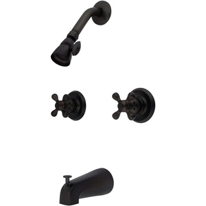 image:imageKingston Brass KB248AX Twin Handle Tub and Shower Faucet with Decor Cross Handle Satin Nickel5Inch Spout ReachOil Rubbed Bronze