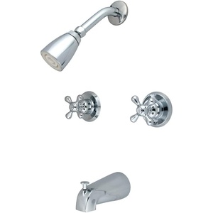 image:imageKingston Brass KB248AX Twin Handle Tub and Shower Faucet with Decor Cross Handle Satin Nickel5Inch Spout ReachPolished Chrome