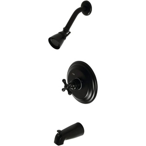 image:imageKingston Brass KB3637AX Restoration SingleHandle Pressure Balanced Tub and Shower Faucet in Brushed BrassMatte Black