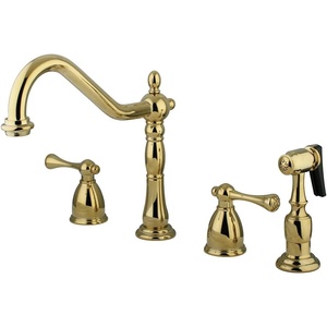 image:imageKingston Brass KB7792BLBS English Country 8Inch Widespread Kitchen Faucet with Brass Sprayer Polished BrassPolished Brass