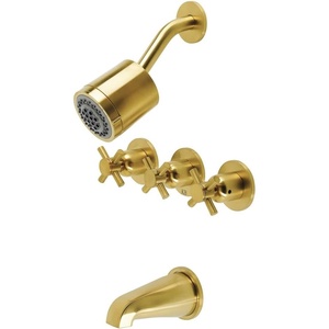 image:imageKingston Brass KBX8137DX Concord TripleHandle Tub and Shower Faucet in Brushed BrassBrushed Brass
