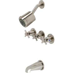 image:imageKingston Brass KBX8137DX Concord TripleHandle Tub and Shower Faucet in Brushed BrassBrushed Nickel