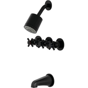 image:imageKingston Brass KBX8137DX Concord TripleHandle Tub and Shower Faucet in Brushed BrassMatte Black