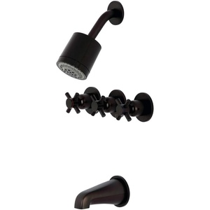 image:imageKingston Brass KBX8137DX Concord TripleHandle Tub and Shower Faucet in Brushed BrassOil Rubbed Bronze