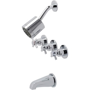 image:imageKingston Brass KBX8137DX Concord TripleHandle Tub and Shower Faucet in Brushed BrassPolished Chrome