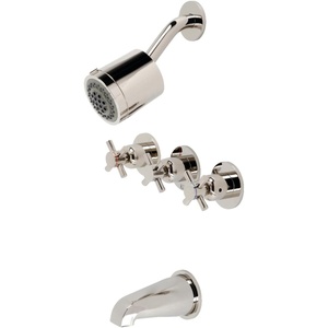 image:imageKingston Brass KBX8137DX Concord TripleHandle Tub and Shower Faucet in Brushed BrassPolished Nickel