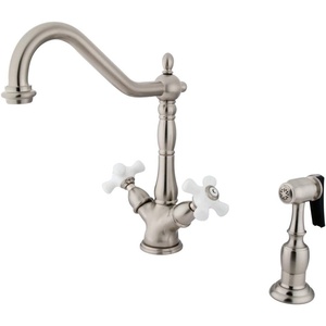 image:imageKingston Brass KS1231PXBS Heritage 2Handle Kitchen Faucet with Brass Sprayer and 8Inch PlatePolished ChromeBrushed Nickel