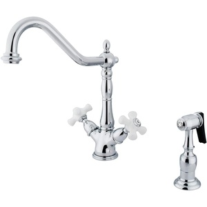 image:imageKingston Brass KS1231PXBS Heritage 2Handle Kitchen Faucet with Brass Sprayer and 8Inch PlatePolished ChromePolished Chrome