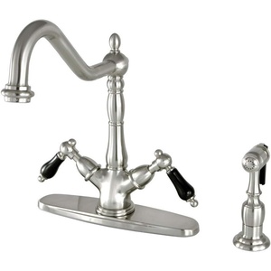 image:imageKingston Brass KS1238PKLBS Duchess 8 inch Centerset Deck Mount Kitchen Faucet with Brass Sprayer 812 inch In Spout Reach Brushed NickelBrushed Nickel