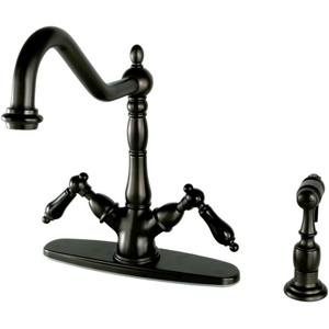 image:imageKingston Brass KS1238PKLBS Duchess 8 inch Centerset Deck Mount Kitchen Faucet with Brass Sprayer 812 inch In Spout Reach Brushed NickelOil Rubbed Bronze