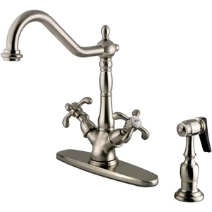 image:imageKingston Brass KS1238TXBS French Country Deck Mount Kitchen Faucet with Brass Sprayer Brushed NickelBrushed Nickel