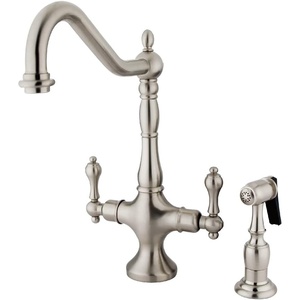 image:imageKingston Brass KS1778ALBS Heritage 2Handle Kitchen Faucet with Brass Sprayer Brushed Nickel