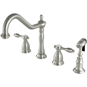 image:imageKingston Brass KS1798TALBS Tudor Widespread Kitchen Faucet With Brass Sprayer Brushed Nickel 812 inch in Spout Reach Brushed NickelBrushed Nickel