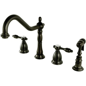 image:imageKingston Brass KS1798TALBS Tudor Widespread Kitchen Faucet With Brass Sprayer Brushed Nickel 812 inch in Spout Reach Brushed NickelOil Rubbed Bronze