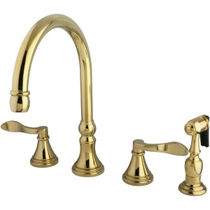 image:imageKingston Brass KS2792DFLBS NuFrench Deck Mount Kitchen Faucet with Brass Sprayer 8Inch Polished BrassPolished Brass