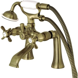 image:imageKingston Brass KS288SN ESSEX 7 Centers Deck Mount Clawfoot Tub Filler with Hand Shower 7 Spread Brushed NickelAntique Brass