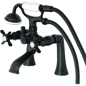 image:imageKingston Brass KS288SN ESSEX 7 Centers Deck Mount Clawfoot Tub Filler with Hand Shower 7 Spread Brushed NickelMatte Black
