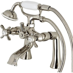 image:imageKingston Brass KS288SN ESSEX 7 Centers Deck Mount Clawfoot Tub Filler with Hand Shower 7 Spread Brushed NickelPolished Nickel