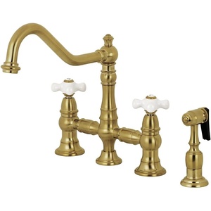 image:imageKingston Brass KS3277PXBS Restoration 8Inch Bridge Kitchen Faucet with Sprayer Brushed BrassBrushed Brass