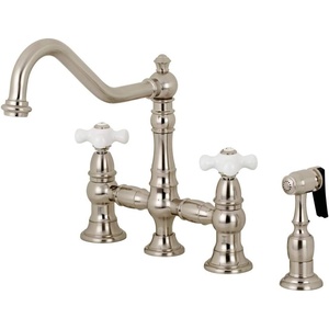 image:imageKingston Brass KS3277PXBS Restoration 8Inch Bridge Kitchen Faucet with Sprayer Brushed BrassBrushed Nickel