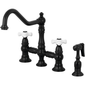 image:imageKingston Brass KS3277PXBS Restoration 8Inch Bridge Kitchen Faucet with Sprayer Brushed BrassMatte Black