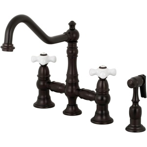 image:imageKingston Brass KS3277PXBS Restoration 8Inch Bridge Kitchen Faucet with Sprayer Brushed BrassOil Rubbed Bronze