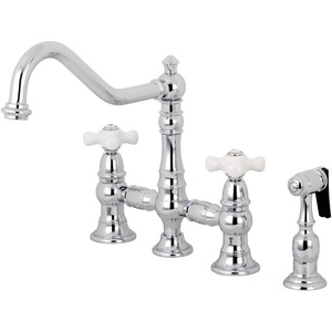 image:imageKingston Brass KS3277PXBS Restoration 8Inch Bridge Kitchen Faucet with Sprayer Brushed BrassPolished Chrome