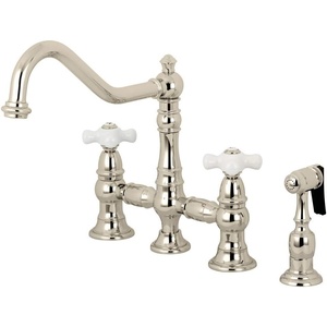 image:imageKingston Brass KS3277PXBS Restoration 8Inch Bridge Kitchen Faucet with Sprayer Brushed BrassPolished Nickel