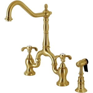 image:imageKingston Brass KS7757TXBS French Country Bridge Kitchen Faucet with Brass Sprayer Brushed BrassBrushed Brass