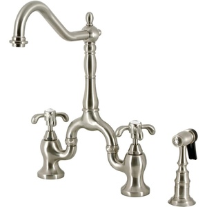 image:imageKingston Brass KS7757TXBS French Country Bridge Kitchen Faucet with Brass Sprayer Brushed BrassBrushed Nickel