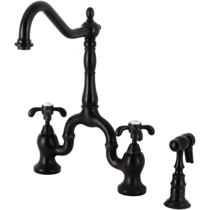 image:imageKingston Brass KS7757TXBS French Country Bridge Kitchen Faucet with Brass Sprayer Brushed BrassMatte Black