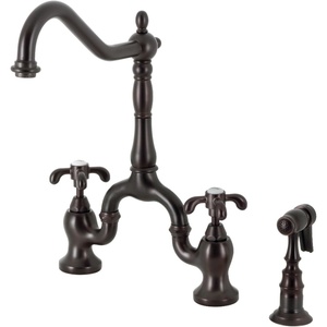 image:imageKingston Brass KS7757TXBS French Country Bridge Kitchen Faucet with Brass Sprayer Brushed BrassOil Rubbed Bronze