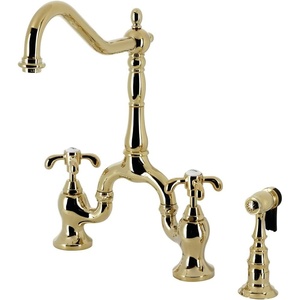 image:imageKingston Brass KS7757TXBS French Country Bridge Kitchen Faucet with Brass Sprayer Brushed BrassPolished Brass