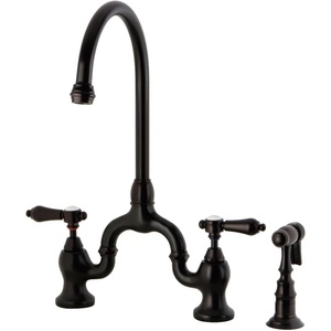 image:imageKingston Brass KS7797BALBS Heirloom Bridge Kitchen Faucet with Brass Sprayer Brushed BrassOil Rubbed Bronze
