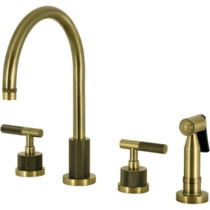 image:imageKingston Brass KS8721KNLBS Convergent DoubleHandle Widespread Kitchen Faucet with Knurled Handle and Brass Sprayer Polished ChromeAntique Brass