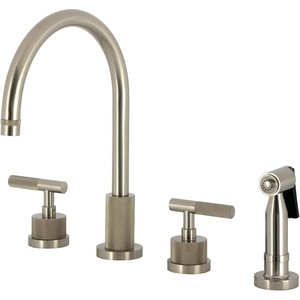 image:imageKingston Brass KS8721KNLBS Convergent DoubleHandle Widespread Kitchen Faucet with Knurled Handle and Brass Sprayer Polished ChromeBrushed Nickel