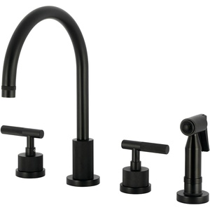 image:imageKingston Brass KS8721KNLBS Convergent DoubleHandle Widespread Kitchen Faucet with Knurled Handle and Brass Sprayer Polished ChromeMatte Black