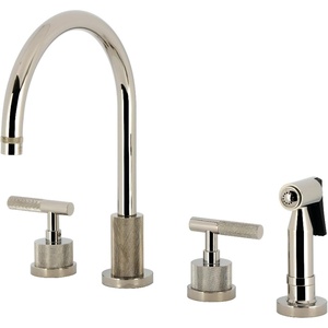 image:imageKingston Brass KS8721KNLBS Convergent DoubleHandle Widespread Kitchen Faucet with Knurled Handle and Brass Sprayer Polished ChromePolished Nickel