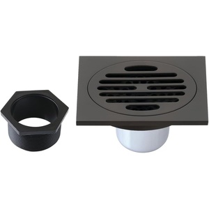 image:imageSymmetric 4 Brass Square Grid Shower Drain with Hair Strainer Oil Rubbed Bronze