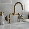 image:imageKingston Brass KS2170RX Belknap Industrial Style Wheel Handle Bridge Bathroom Faucet with PopUp Drain Matte BlackAntique Brass