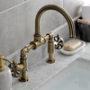 image:imageKingston Brass KS2170RX Belknap Industrial Style Wheel Handle Bridge Bathroom Faucet with PopUp Drain Matte BlackAntique Brass