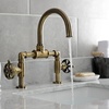image:imageKingston Brass KS2170RX Belknap Industrial Style Wheel Handle Bridge Bathroom Faucet with PopUp Drain Matte BlackAntique Brass