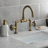 image:imageKingston Brass KS2170RX Belknap Industrial Style Wheel Handle Bridge Bathroom Faucet with PopUp Drain Matte BlackAntique Brass