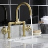 image:imageKingston Brass KS2170RX Belknap Industrial Style Wheel Handle Bridge Bathroom Faucet with PopUp Drain Matte BlackBrushed Brass