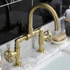 image:imageKingston Brass KS2170RX Belknap Industrial Style Wheel Handle Bridge Bathroom Faucet with PopUp Drain Matte BlackBrushed Brass