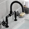 image:imageKingston Brass KS2170RX Belknap Industrial Style Wheel Handle Bridge Bathroom Faucet with PopUp Drain Matte BlackMatte Black