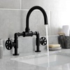 image:imageKingston Brass KS2170RX Belknap Industrial Style Wheel Handle Bridge Bathroom Faucet with PopUp Drain Matte BlackMatte Black